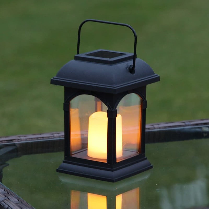 Lanterne Solaire Jardin Décoratives Noir Mat Avec Bougie Led – Image 3