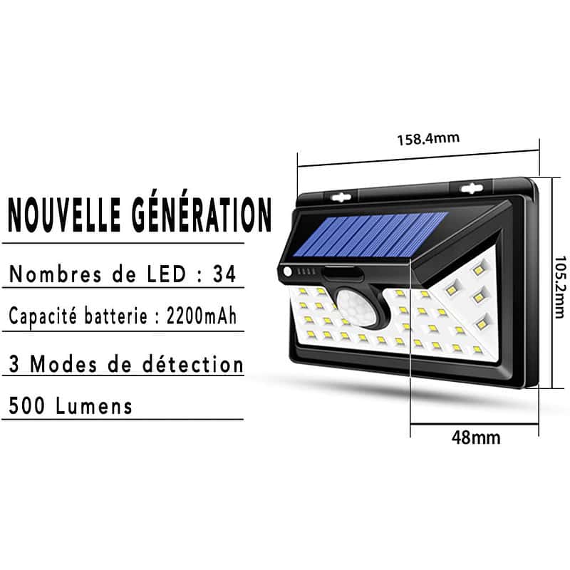 Applique Murale Solaire Noire Led Jaune – Image 2