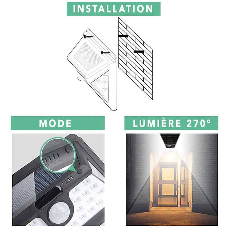 Applique Murale Solaire Extérieure Blanche Led Jaune – Image 9