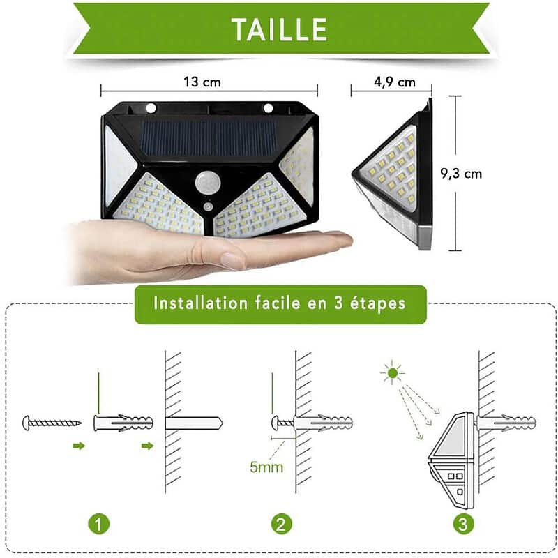 Applique Murale Solaire Double Noire 100 Led (2 Pcs) – Image 3