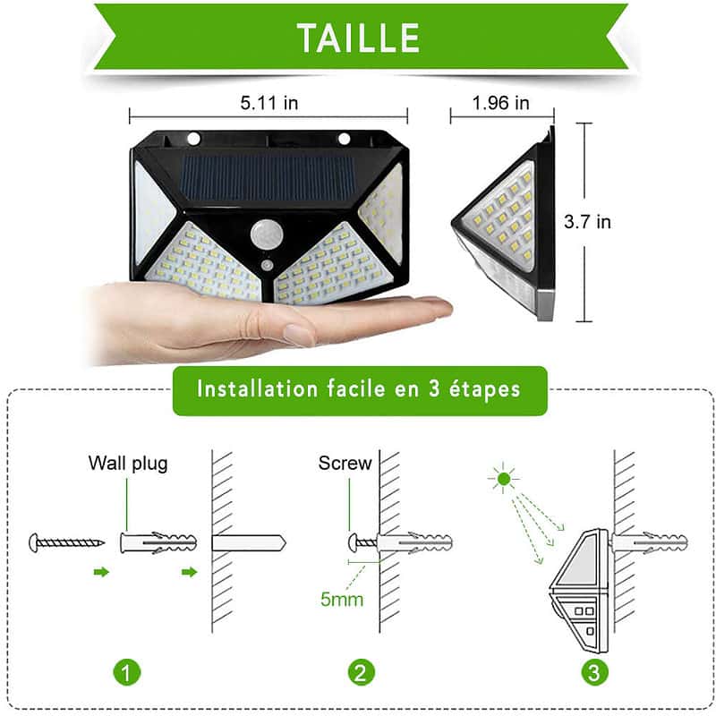 Applique Murale Solaire 100 Led Noire (Pir) – Image 5