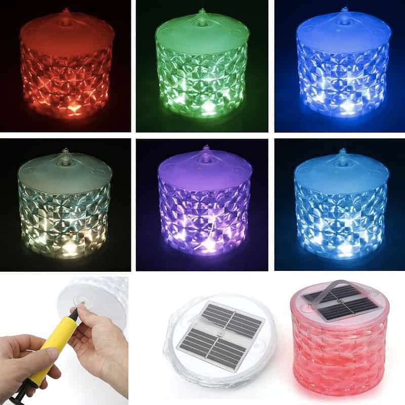 Lampe Solaire Camping Gonflable Vitre Opaque Multicolore