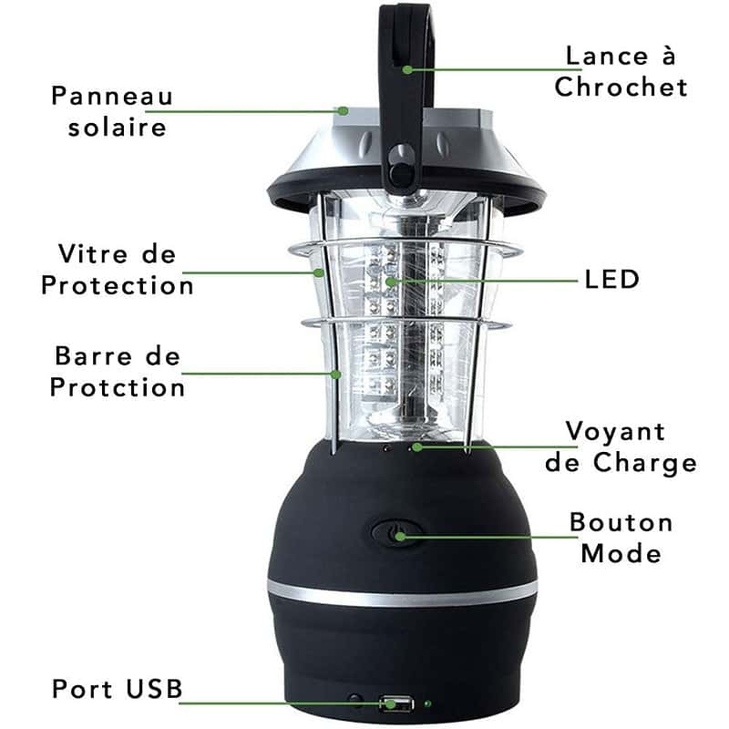 Lampe Solaire Camping Noir Argentée – Image 7