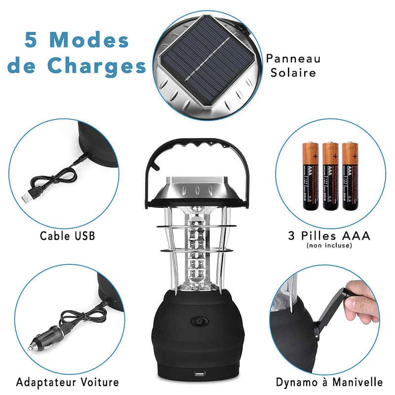 Lampe Solaire Camping Noir Argentée – Image 2
