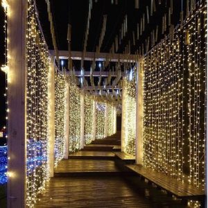 Guirlande Solaire Rideau Lumineux 300 Led Jaune