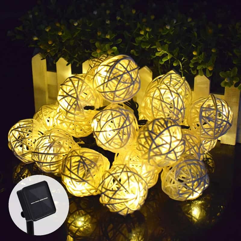 Guirlande Solaire Boule De Rotin Jaune – Image 3