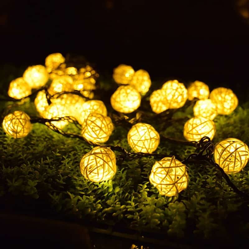 Guirlande Solaire Boule De Rotin Jaune – Image 2