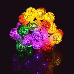 Guirlande Solaire Boule De Rotin Multicolore