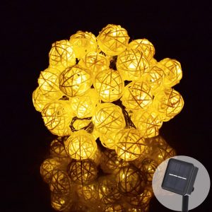 Guirlande Solaire Boule De Rotin Jaune