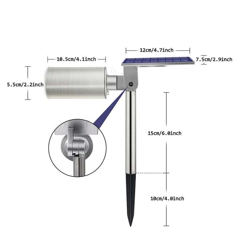 Balise Solaire Extérieure "Projecteur À Piquet Jardin" 6 Led (Inox) – Image 5