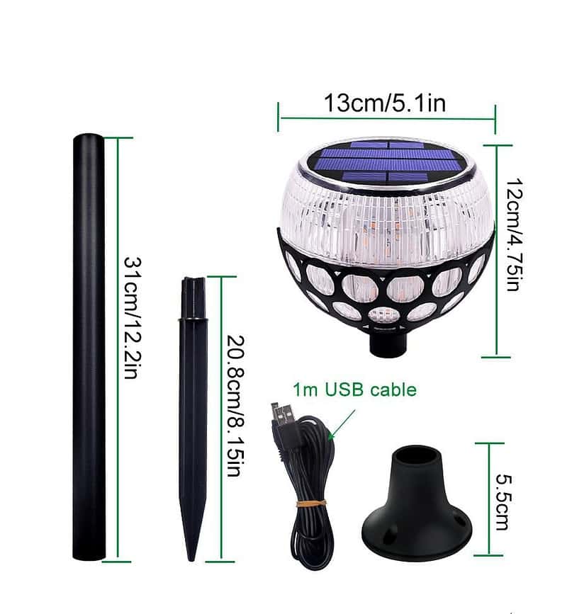 Balise Solaire Extérieur "Boule De Flamme 96 Led" (2En1) – Image 5